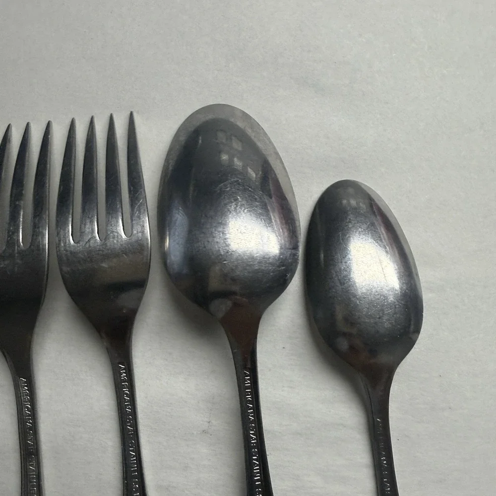 5 International Silver Americana Star Stainless USA Dinner Forks Soup Spoon